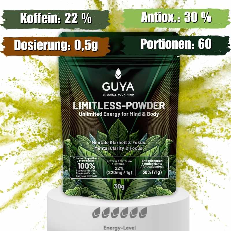 GUYA Limitless Powder - 100% Guayusa Extrakt mit 22% Koffein und 30% Antioxidantien